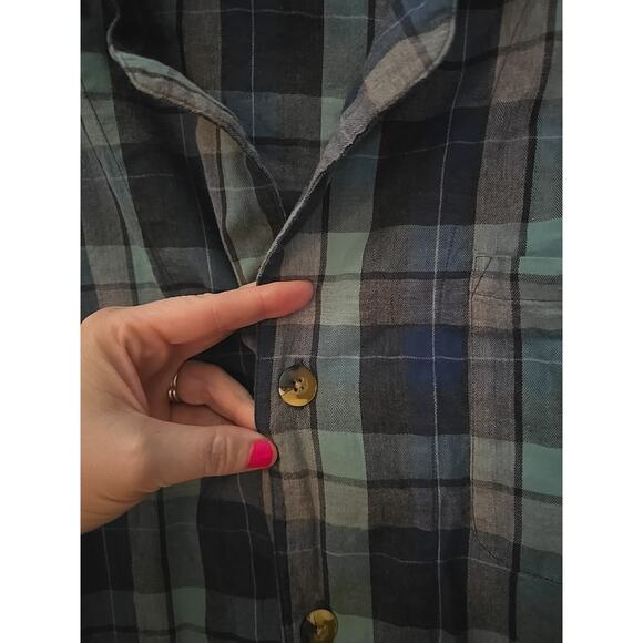 Pendleton Blue Green Plaid Pocket Long Sleeve Button Down Shirt Men's Size Large - Picture 3 of 4